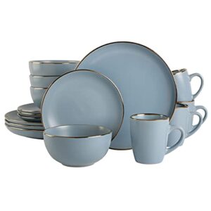 gibson home rockaway round stoneware dinnerware set, service for 4 (16pcs), matte blue