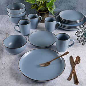 Gibson Home Rockaway Round Stoneware Dinnerware Set, Service for 4 (16pcs), Matte Blue