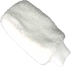 jack's mfg white fleece plastic lined applicator mitt for fly spray and coat sheen products