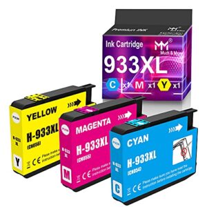 mm much & more compatible ink cartridge replacement for hp 933xl 933 932 932xl used for officejet 6100 6600 6700 7110 7510 7610 7612 printers (cyan + magenta + yellow) 3-pack
