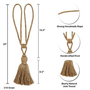 MALANOV 2 Pack Curtain Tiebacks, Strong Heavy Handmade Natural Jute Rope Drapery TieBacks, Decorative Holdbacks Holders for Window Sheer and Blackout Panels