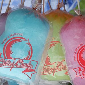 Tafura Cotton Candy Bags with Ties, [Pack of 100] Clear Bags for Cotton Candy with Print, Perfect for the Summer and Carnivals. 11.5x18.5 Inches.