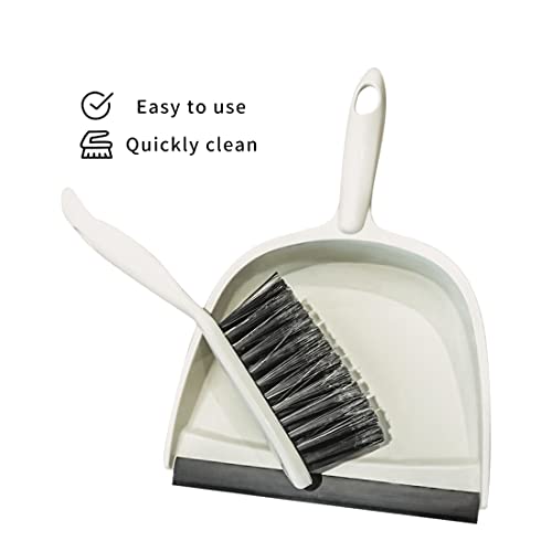 CQT Mini Dustpan and Brush Set Clean Tool for Pet Hair with Handles Cleaning Tool Kit for Home Shelf Kitchen Office Desk Tabletop Floor and Sofa,White (S001 White)