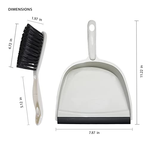 CQT Mini Dustpan and Brush Set Clean Tool for Pet Hair with Handles Cleaning Tool Kit for Home Shelf Kitchen Office Desk Tabletop Floor and Sofa,White (S001 White)