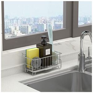 kitchen sink caddy organizer, sponge holder with drain pan, 304 stainless steel, for sponges, soap, kitchen, bathroom, silver