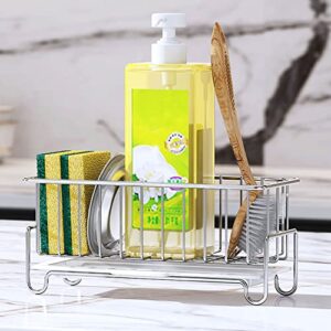 Kitchen Sink Caddy Organizer, Sponge Holder with Drain Pan, 304 Stainless Steel, for Sponges, Soap, Kitchen, Bathroom, Silver