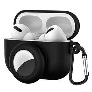 case holder for airpod pro for airtag with keychain, izi way full body protective silicone skin for airpods pro case 2019 release cover with built in slot for airtags - black, 1 pack