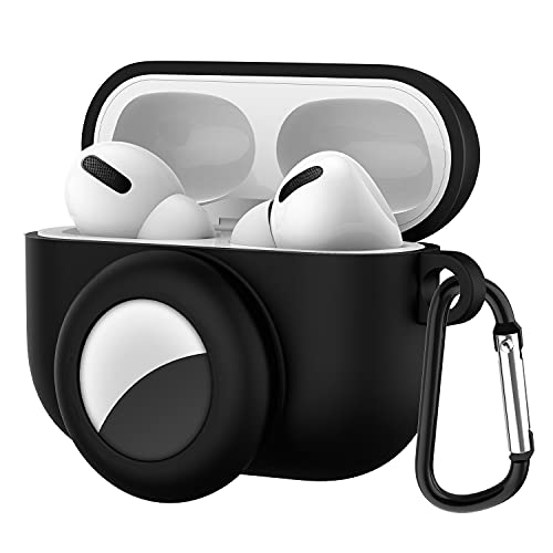 Case Holder for Airpod Pro for AirTag with Keychain, iZi Way Full Body Protective Silicone Skin for Airpods Pro Case 2019 Release Cover with Built in Slot for Airtags - Black, 1 Pack