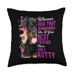 lush dog gifts for women rottweilers are a girls best friend dog mama rotty lover mom throw pillow, 18x18, multicolor