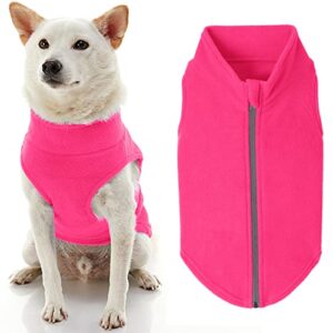 gooby zip up fleece dog sweater - pink, 3x-large - warm pullover fleece step-in dog jacket with dual d ring leash - winter small dog sweater - dog clothes for small dogs boy and medium dogs