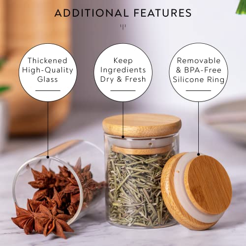 Laramaid 2.5oz 20Packs Glass Jars Set, Cylinder Spice Jars with Bamboo Lids and Customized Labels, Food Storage Container Canisters for Home Kitchen, Spice, Herbs, Seasoning, Seed, Tea, Sugar, Salt