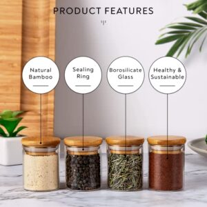 Laramaid 2.5oz 20Packs Glass Jars Set, Cylinder Spice Jars with Bamboo Lids and Customized Labels, Food Storage Container Canisters for Home Kitchen, Spice, Herbs, Seasoning, Seed, Tea, Sugar, Salt