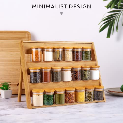 Laramaid 2.5oz 20Packs Glass Jars Set, Cylinder Spice Jars with Bamboo Lids and Customized Labels, Food Storage Container Canisters for Home Kitchen, Spice, Herbs, Seasoning, Seed, Tea, Sugar, Salt