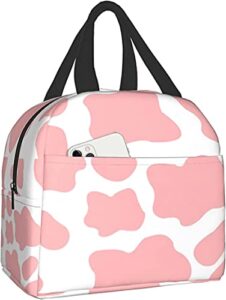 carati insulated lunch bag women girls, reusable cute tote lunch box for kids & men, leakproof cooler lunch bags for school work office travel picnic, pink cow print