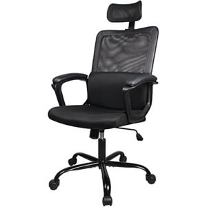 smug office ergonomic mesh home headrest computer desk chair, black