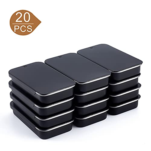 BENECREAT 20 Pack Metal Slide Top Tin Containers Gunmetal Small Tin Containers for Lip Balm, Crafts, Storage Kit, 2.4x1.3x0.4''