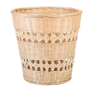 yardwe bamboo woven wastebasket round trash can wicker waste basket garbage container bin for bathrooms kitchens home offices (wood color)