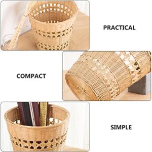 Yardwe Bamboo Woven Wastebasket Round Trash Can Wicker Waste Basket Garbage Container Bin for Bathrooms Kitchens Home Offices (Wood Color)