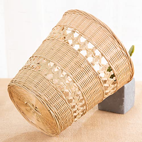 Yardwe Bamboo Woven Wastebasket Round Trash Can Wicker Waste Basket Garbage Container Bin for Bathrooms Kitchens Home Offices (Wood Color)