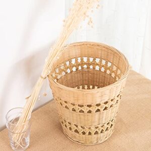 Yardwe Bamboo Woven Wastebasket Round Trash Can Wicker Waste Basket Garbage Container Bin for Bathrooms Kitchens Home Offices (Wood Color)