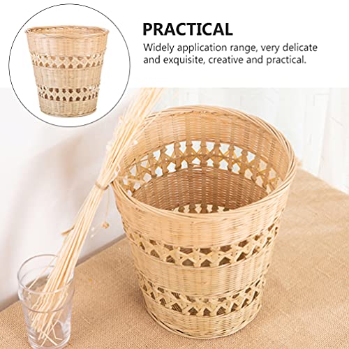 Yardwe Bamboo Woven Wastebasket Round Trash Can Wicker Waste Basket Garbage Container Bin for Bathrooms Kitchens Home Offices (Wood Color)