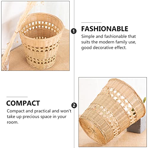 Yardwe Bamboo Woven Wastebasket Round Trash Can Wicker Waste Basket Garbage Container Bin for Bathrooms Kitchens Home Offices (Wood Color)