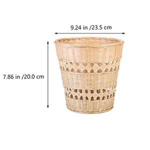 Yardwe Bamboo Woven Wastebasket Round Trash Can Wicker Waste Basket Garbage Container Bin for Bathrooms Kitchens Home Offices (Wood Color)