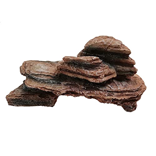 emours Reptile Basking Rock Tortoise Lizard Hiding Cave Platform Aquarium Decor Habitat Hideout (B-01)