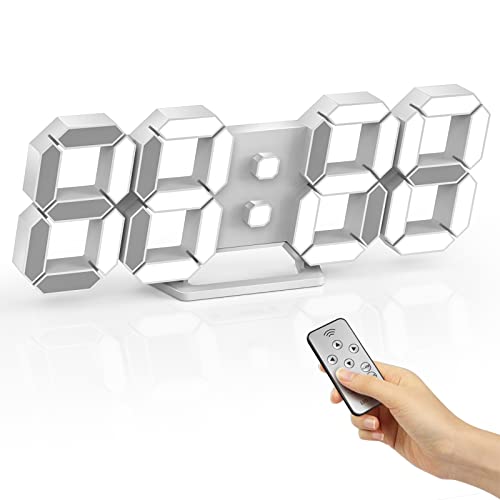 MSAFF 3D LED Digital Alarm Clock 9.7" Auto Adjustable Brightness with Remote Control, Wall Clock for Bedroom Living Room, Night Light, 12/24h Display, Date Temperature, Looping Display