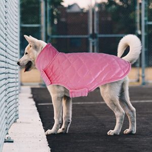 IECOii Dog Jacket for Cold Weather, Plush Pet Cotton-Padded Clothes for Autumn Winter, Pet Clothes with Adjustable Magic Sticker, Ultra Soft Pets Coat Vest for Cats and Small, Medium Dogs, Pink, L