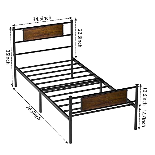 Weehom Twin Bed Frame with Headboard, 12.7 Inch Metal Platform Bed Frames No Box Spring Needed, Black Single Bed Heavy Duty Steel Slat Support,Easy Assembly