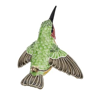 Hand Painted Enamel Hummingbird Trinket Box Hinged Jewelry Organizer with Crystals Ring Earrings Storage Home Decor Figurine Keepsake Collectible Personalized Elegant Handmade Ornament (Hummingbird-1)