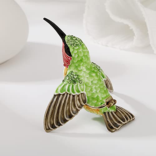 Hand Painted Enamel Hummingbird Trinket Box Hinged Jewelry Organizer with Crystals Ring Earrings Storage Home Decor Figurine Keepsake Collectible Personalized Elegant Handmade Ornament (Hummingbird-1)