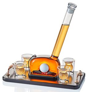 golf decanter whiskey decanter set with 4 golf ball whiskey glasses - unique golf gifts for men - 750ml golf themed liquor decanters for alcohol, bourbon, scotch, vodka, tequila, wine