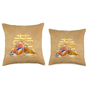 Creativemotions Mandarin Ducks and Double Happiness Symbol Throw Pillow, 18x18, Multicolor