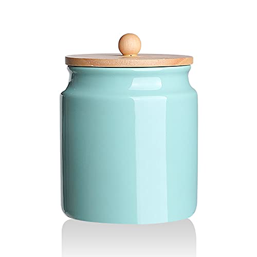 SWEEJAR Kitchen Canisters, 28 FLOZ Ceramic Food Storage Jar with Bamboo Lid and Seal Ring for Serving Ground Coffee, Tea, Sugar, Salt (Turquoise)