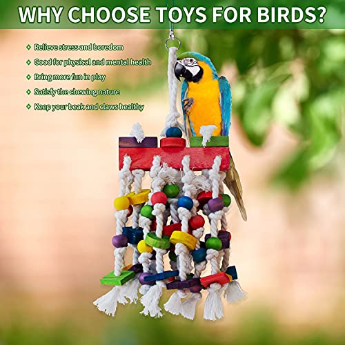 VECELA Parrot Toys, Bird Parrot Toys Set - Parrot Chewing Toys Knots Blocks, Parrot Mirror, Bird Perches - Bird Cage Toys for Budgies, Parakeets, Cockatiels, Conures, Lovebirds, Small or Medium Birds