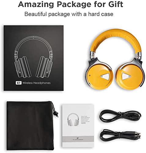 Active Noise Cancelling Bluetooth Wireless Over Ear Headphones with Mircophone, 30H Playtime,Deep Bass, Comfortable Protein Earpads, for Travel, Home, Office(Yellow)