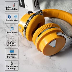 Active Noise Cancelling Bluetooth Wireless Over Ear Headphones with Mircophone, 30H Playtime,Deep Bass, Comfortable Protein Earpads, for Travel, Home, Office(Yellow)