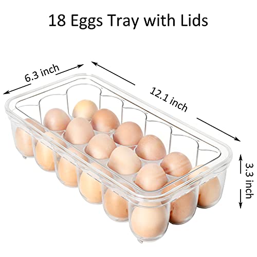 Youngever Plastic Egg Holder, Clear Fridge Organizer with Lid and Handles, 18 Eggs Tray