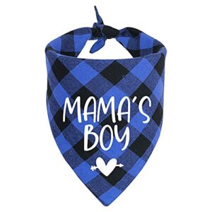 yhtwin mama's boy blue plaid cotton pet dog bandanas, gender reveal photo pet scarf scarves, dog birthday party decorations accessories props for pet dog master lovers gift