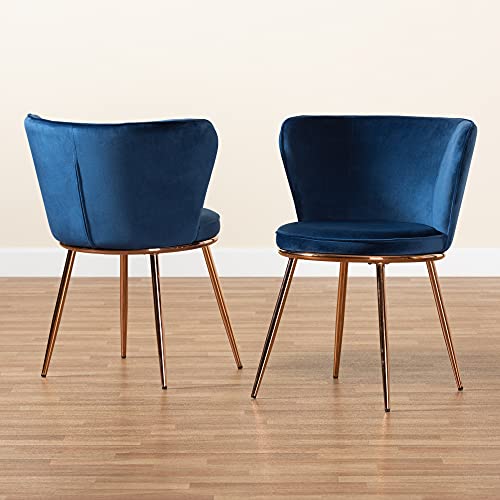Baxton Studio Farah Modern Luxe and Glam Navy Blue Velvet Fabric Upholstered and Rose Gold Finished Metal 2-Piece Dining Chair Set