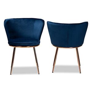 Baxton Studio Farah Modern Luxe and Glam Navy Blue Velvet Fabric Upholstered and Rose Gold Finished Metal 2-Piece Dining Chair Set