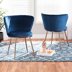 Baxton Studio Farah Modern Luxe and Glam Navy Blue Velvet Fabric Upholstered and Rose Gold Finished Metal 2-Piece Dining Chair Set