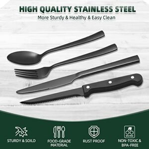 72-Piece Black Silverware Sets for 12 with Steak Knives, CEKEE Stainless Steel Black Flatware Set for 12, Kitchen Utensils Sets for Home Restaurant Hotel, Mirror Polished & Heavy Duty Cutlery Set