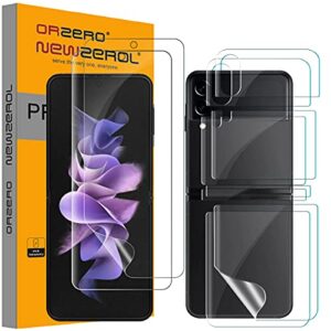 (2 sets 8 packs) orzero screen protector compatible for samsung galaxy z flip 3 5g, premium quality soft tpu (not glass) edge to edge (full coverage) high definition bubble-free (lifetime replacement)