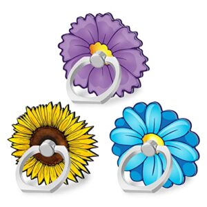 bonoma 3 pack cell phone ring holder, 360° rotation universal stylish finger kickstand with metal phone ring grip for smartphone (flower)