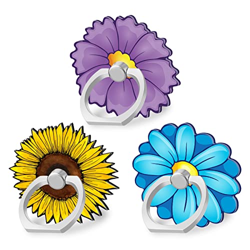 Bonoma 3 Pack Cell Phone Ring Holder, 360° Rotation Universal Stylish Finger Kickstand with Metal Phone Ring Grip for Smartphone (Flower)