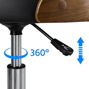 Yaheetech Adjustable Office Chair Armless Desk Chair Walnut Wood Finish Computer Chair Bent Wooden Desk Chair Height Adjustable 360° Swivel Draft Chair with Leather Seat, Black