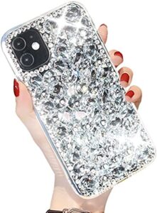 iphone 12 /iphone 12 pro bling glitter case,luxury shiny diamond crystal rhinestone sparkly jewelled gemstone 3d handmade clear cover case for women girls with iphone 12 /iphone 12 pro 6.1''